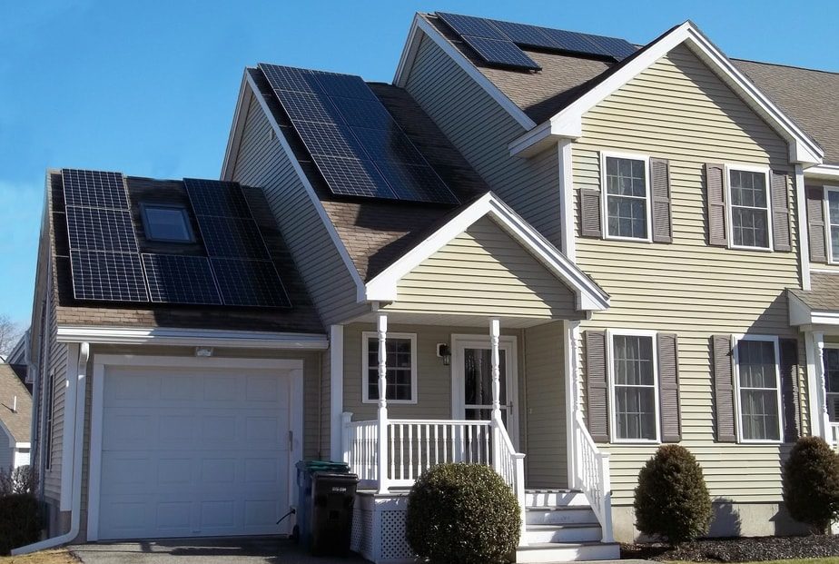 Three solar arrays on roof