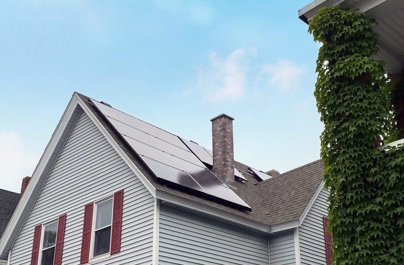 Lynn Massachusetts home with black solar panels